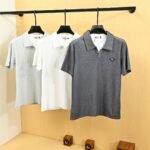 Prada Heathered Polo Shirt with Triangle Logo Short Sleeve Casual Top