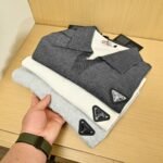 Prada Heathered Polo Shirt with Triangle Logo Short Sleeve Casual Top - Image 5