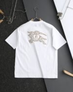 Burberry T-Shirt Embroidered Logo Crew Neck Short Sleeve White/Black - Image 4
