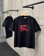 Burberry T-Shirt Equestrian Knight Embroidery Crew Neck Black White - Image 2