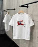Burberry T-Shirt Equestrian Knight Embroidery Crew Neck Black White - Image 5