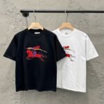 Burberry T-Shirt Equestrian Knight Embroidery Crew Neck Black White