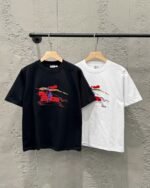 Burberry T-Shirt Equestrian Knight Embroidery Crew Neck Black White