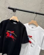 Burberry T-Shirt Equestrian Knight Embroidery Crew Neck Black White - Image 4