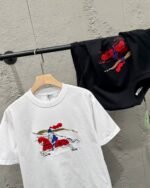 Burberry T-Shirt Equestrian Knight Embroidery Crew Neck Black White - Image 3