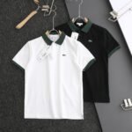Lacoste Polo Shirt Contrast Collar Crocodile Logo White Black