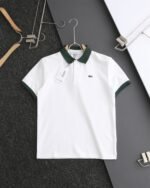 Lacoste Polo Shirt Contrast Collar Crocodile Logo White Black - Image 5