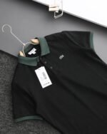 Lacoste Polo Shirt Contrast Collar Crocodile Logo White Black - Image 3