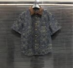 Louis Vuitton Designer Short Sleeve Shirt Gold Buttons Monogram - Image 2