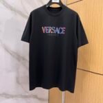 Versace T-Shirt Colorful Logo Print Crew Neck Short Sleeve Black