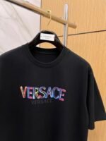 Versace T-Shirt Colorful Logo Print Crew Neck Short Sleeve Black - Image 8