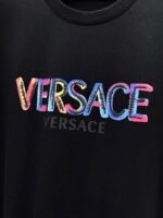 Versace T-Shirt Colorful Logo Print Crew Neck Short Sleeve Black - Image 6