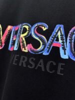 Versace T-Shirt Colorful Logo Print Crew Neck Short Sleeve Black - Image 5