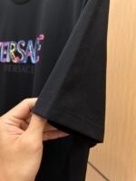 Versace T-Shirt Colorful Logo Print Crew Neck Short Sleeve Black - Image 4