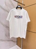 Versace T-Shirt Colorful Logo Print Crew Neck Short Sleeve White