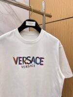 Versace T-Shirt Colorful Logo Print Crew Neck Short Sleeve White - Image 8
