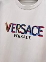 Versace T-Shirt Colorful Logo Print Crew Neck Short Sleeve White - Image 6