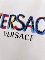 Versace T-Shirt Colorful Logo Print Crew Neck Short Sleeve White - Image 5