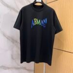 Armani T-Shirt Colorful Logo Print Crew Neck Short Sleeve Black