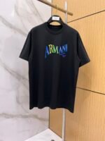Armani T-Shirt Colorful Logo Print Crew Neck Short Sleeve Black