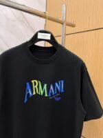 Armani T-Shirt Colorful Logo Print Crew Neck Short Sleeve Black - Image 8