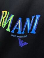 Armani T-Shirt Colorful Logo Print Crew Neck Short Sleeve Black - Image 5