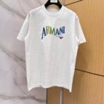 Armani T-Shirt Colorful Logo Print Crew Neck Short Sleeve White