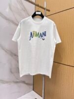 Armani T-Shirt Colorful Logo Print Crew Neck Short Sleeve White