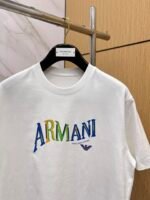Armani T-Shirt Colorful Logo Print Crew Neck Short Sleeve White - Image 3