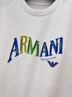 Armani T-Shirt Colorful Logo Print Crew Neck Short Sleeve White - Image 5