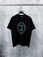 Gucci T-Shirt Interlocking G Logo Print Crew Neck Short Sleeve Black