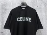 Celine T-Shirt Studded Logo Print Crew Neck Short Sleeve Black - Image 5