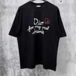 Dior T-Shirt Handwritten Logo & Heart Print Crew Neck Short Sleeve Black