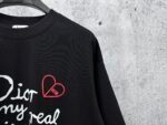 Dior T-Shirt Handwritten Logo & Heart Print Crew Neck Short Sleeve Black - Image 5