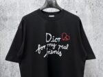 Dior T-Shirt Handwritten Logo & Heart Print Crew Neck Short Sleeve Black - Image 4