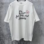 Dior T-Shirt Handwritten Logo & Heart Print Crew Neck Short Sleeve White