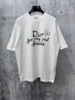 Dior T-Shirt Handwritten Logo & Heart Print Crew Neck Short Sleeve White