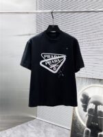 Prada T-Shirt Double Triangle Logo Print Crew Neck Black White - Image 2