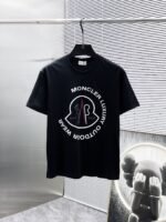 Moncler T-Shirt Luxury Outdoor Logo Print Crew Neck Short Sleeve Black White