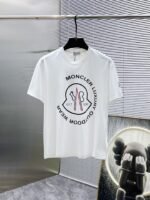 Moncler T-Shirt Luxury Outdoor Logo Print Crew Neck Short Sleeve Black White - Image 2