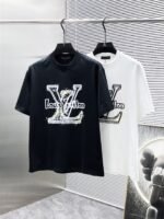 Louis Vuitton T-Shirt Graffiti LV Logo Print Crew Neck Black White