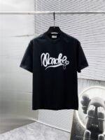 Moncler T-Shirt Cursive Script Logo Heart Print Crew Neck Black White - Image 2
