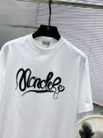 Moncler T-Shirt Cursive Script Logo Heart Print Crew Neck Black White - Image 6