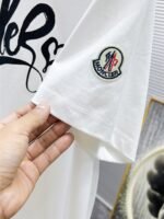Moncler T-Shirt Cursive Script Logo Heart Print Crew Neck Black White - Image 3