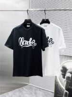Moncler T-Shirt Cursive Script Logo Heart Print Crew Neck Black White