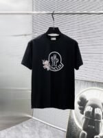 Moncler T-Shirt Cartoon Elephant Logo Print Crew Neck Black White - Image 2