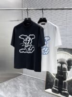 Louis Vuitton T-Shirt Spray Paint LV Logo Print Crew Neck Black White