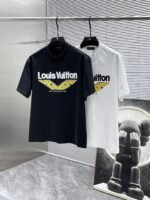 Louis Vuitton T-Shirt Monogram Logo Print Crew Neck Black White