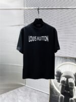 Louis Vuitton T-Shirt Distressed Logo Print Crew Neck Black White - Image 2
