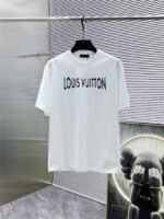 Louis Vuitton T-Shirt Distressed Logo Print Crew Neck Black White - Image 8
